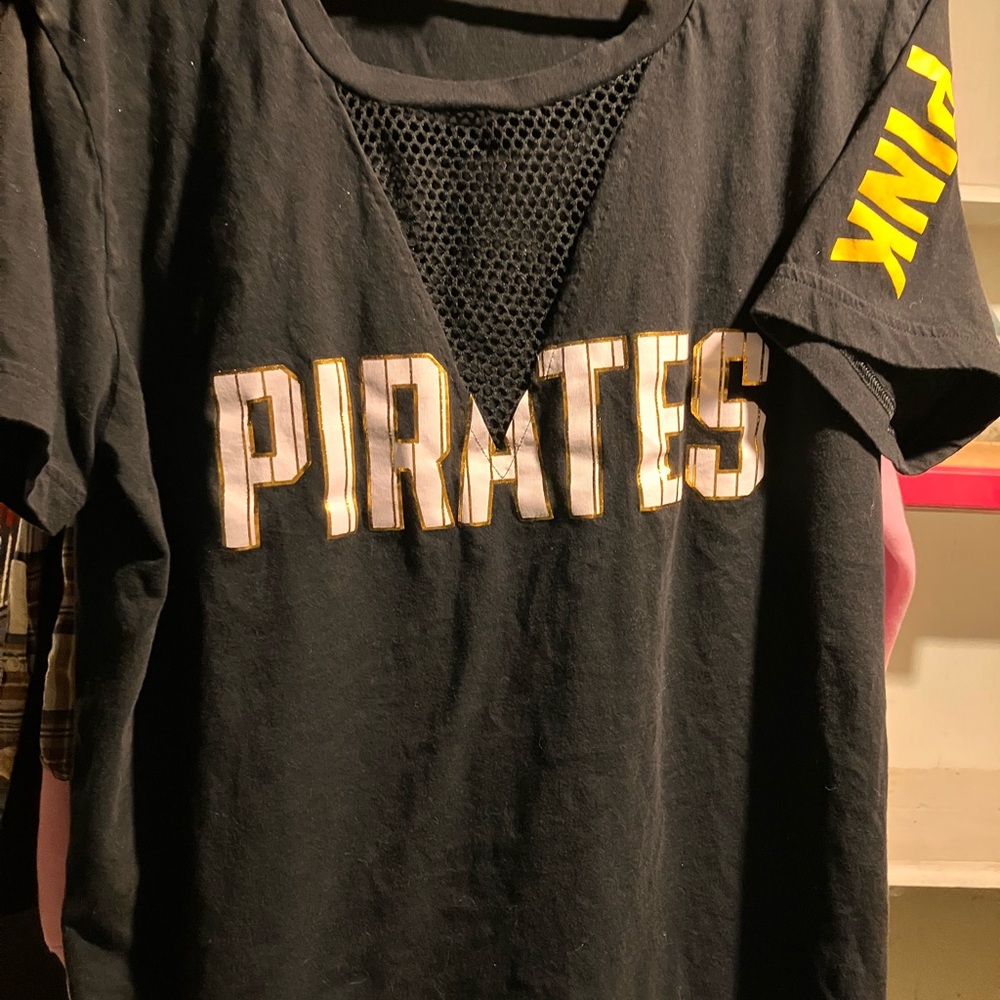 PINK Victoria's Secret Black Tee with Yellow Pirates Print
